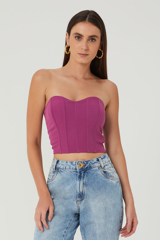 Blusa cropped estruturada sem alça roxo Fato Básico - FATO BÁSICO