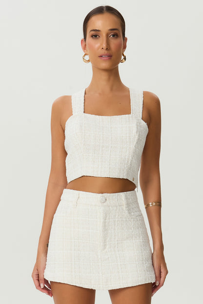 Blusa cropped tweed brilho off white Fato Básico - FATO BÁSICO