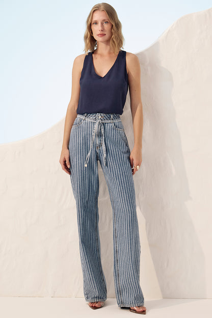 Blusa regata alças largas azul marinho Fato Básico