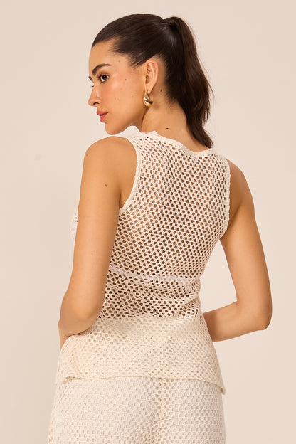 Blusa de crochet off white Fato Básico