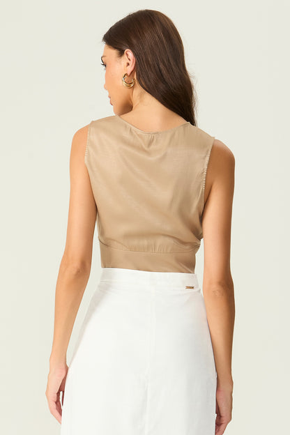 Top acetinado laço dourado Fato Básico