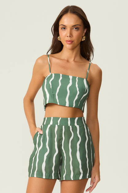 Top estampado alças verde Fato Básico