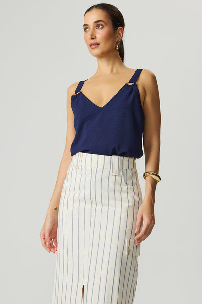 Blusa detalhe argolas azul marinho Fato Básico