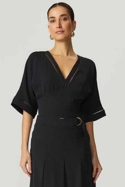 Blusa detalhe entremeio preto Fato Básico