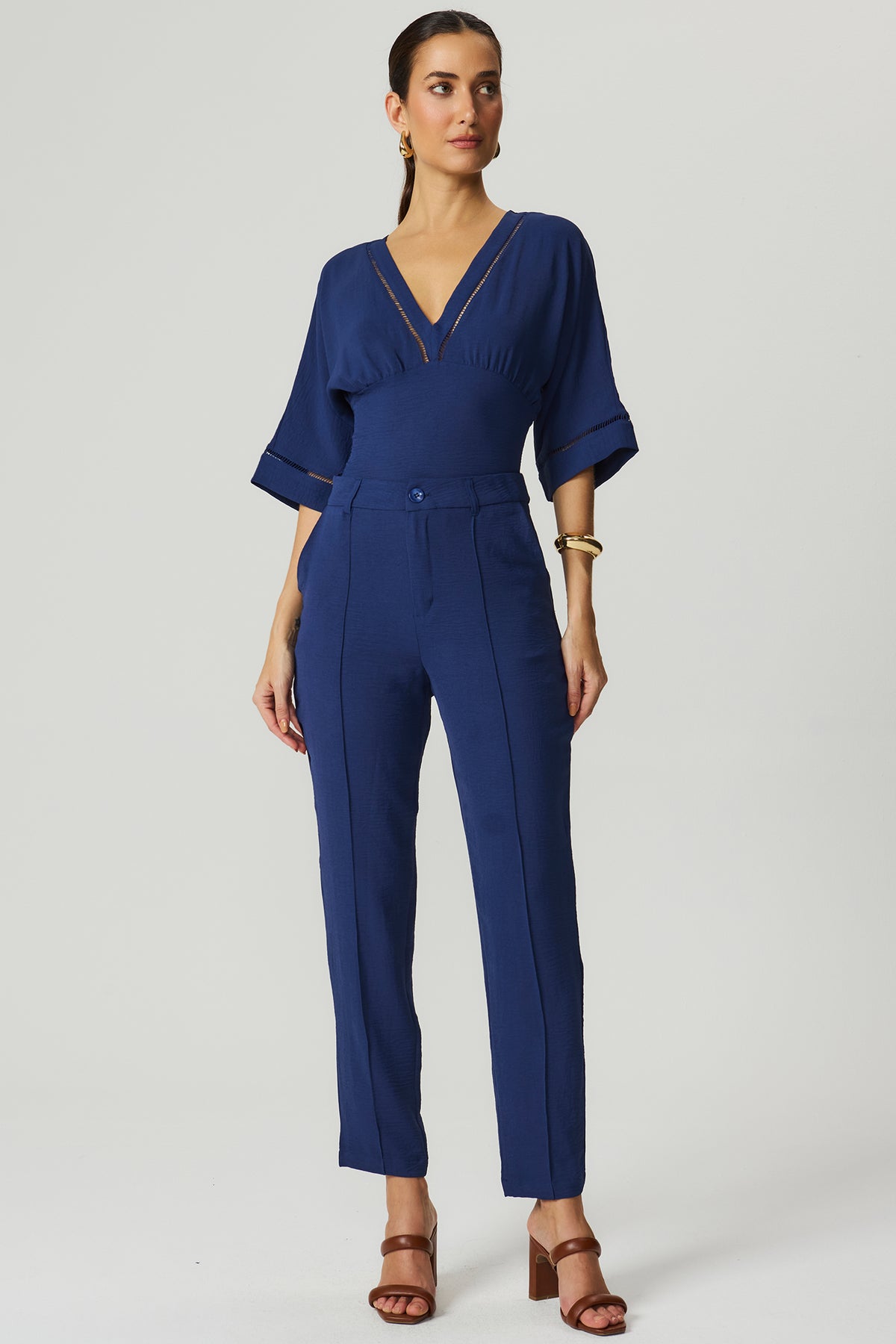 Blusa detalhe entremeio azul marinho Fato Básico