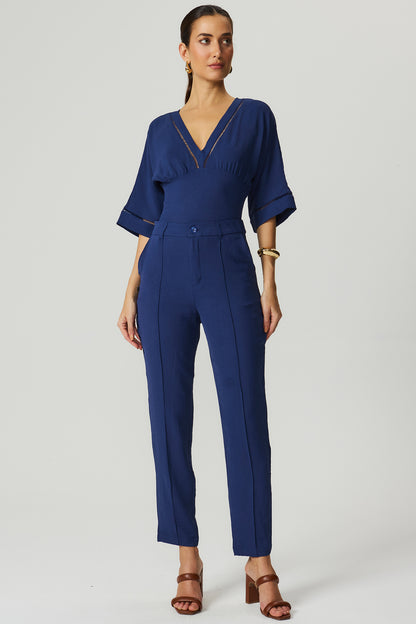 Blusa detalhe entremeio azul marinho Fato Básico