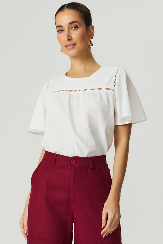 Blusa linho detalhe entremeio Fato Básico