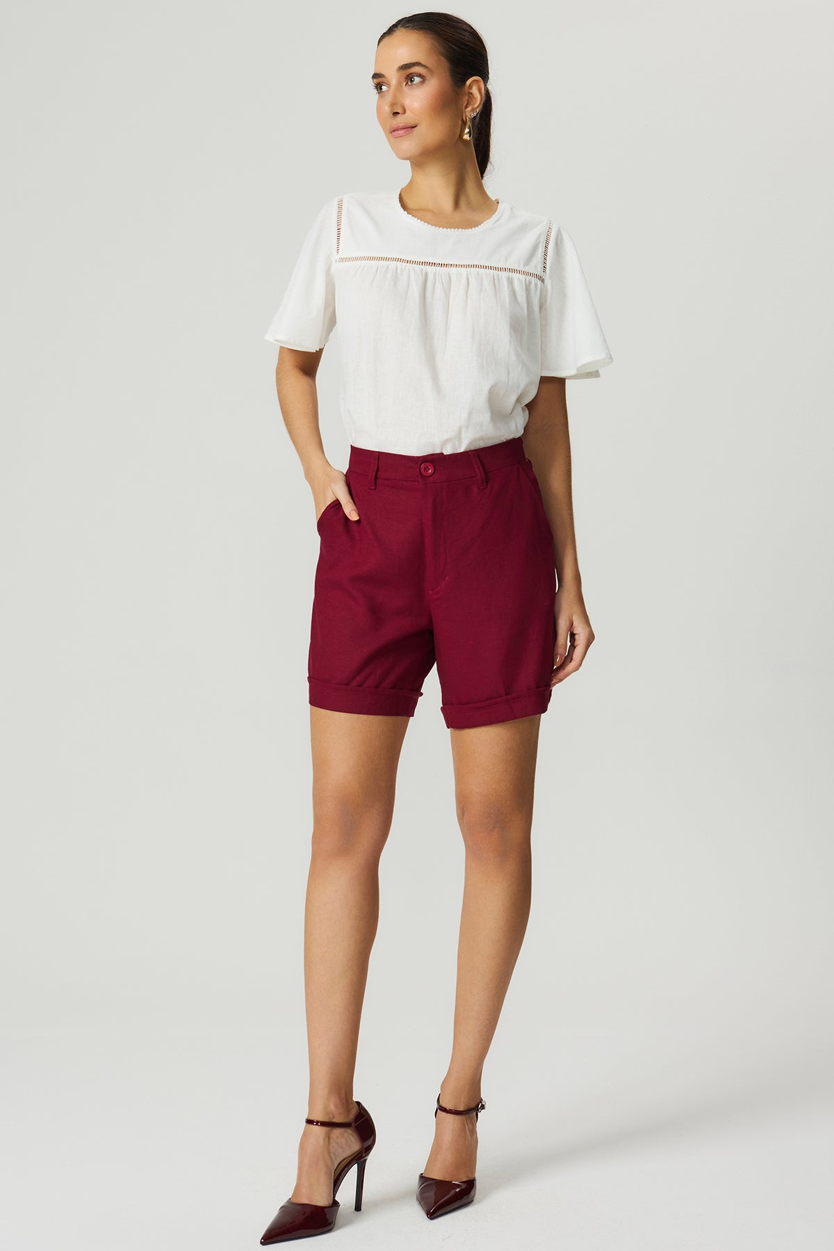 Blusa linho detalhe entremeio Fato Básico
