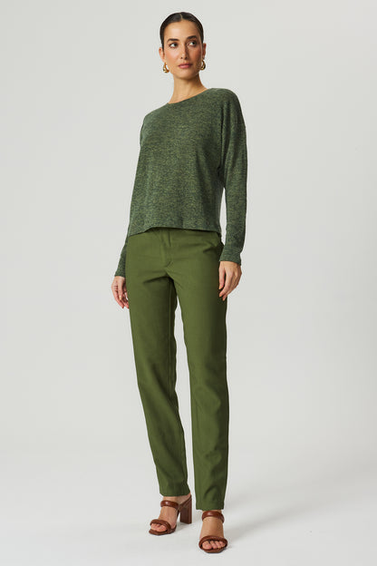 Blusa manga longa trico lurex verde oliva Fato Básico
