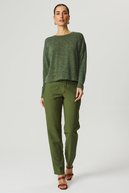 Blusa manga longa trico lurex verde oliva Fato Básico