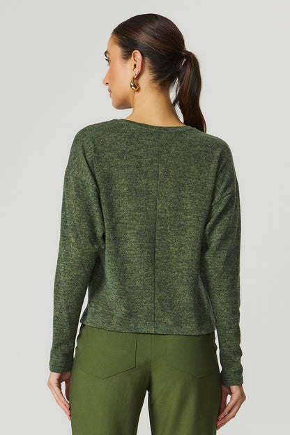 Blusa manga longa trico lurex verde oliva Fato Básico