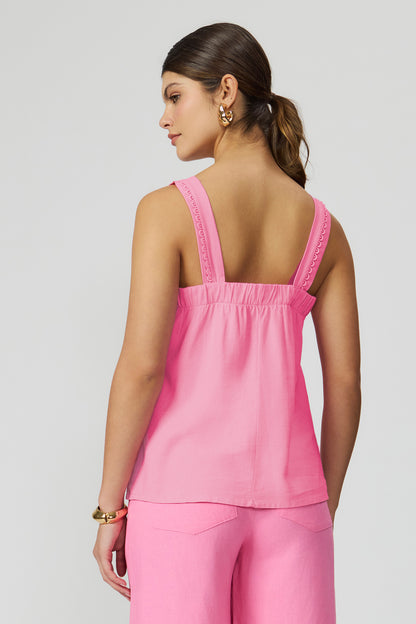 Blusa linho rosa decote quadrado Fato Básico