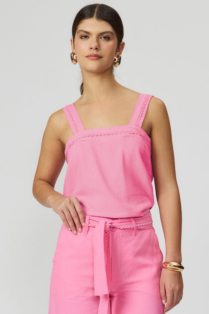 Blusa linho rosa decote quadrado Fato Básico