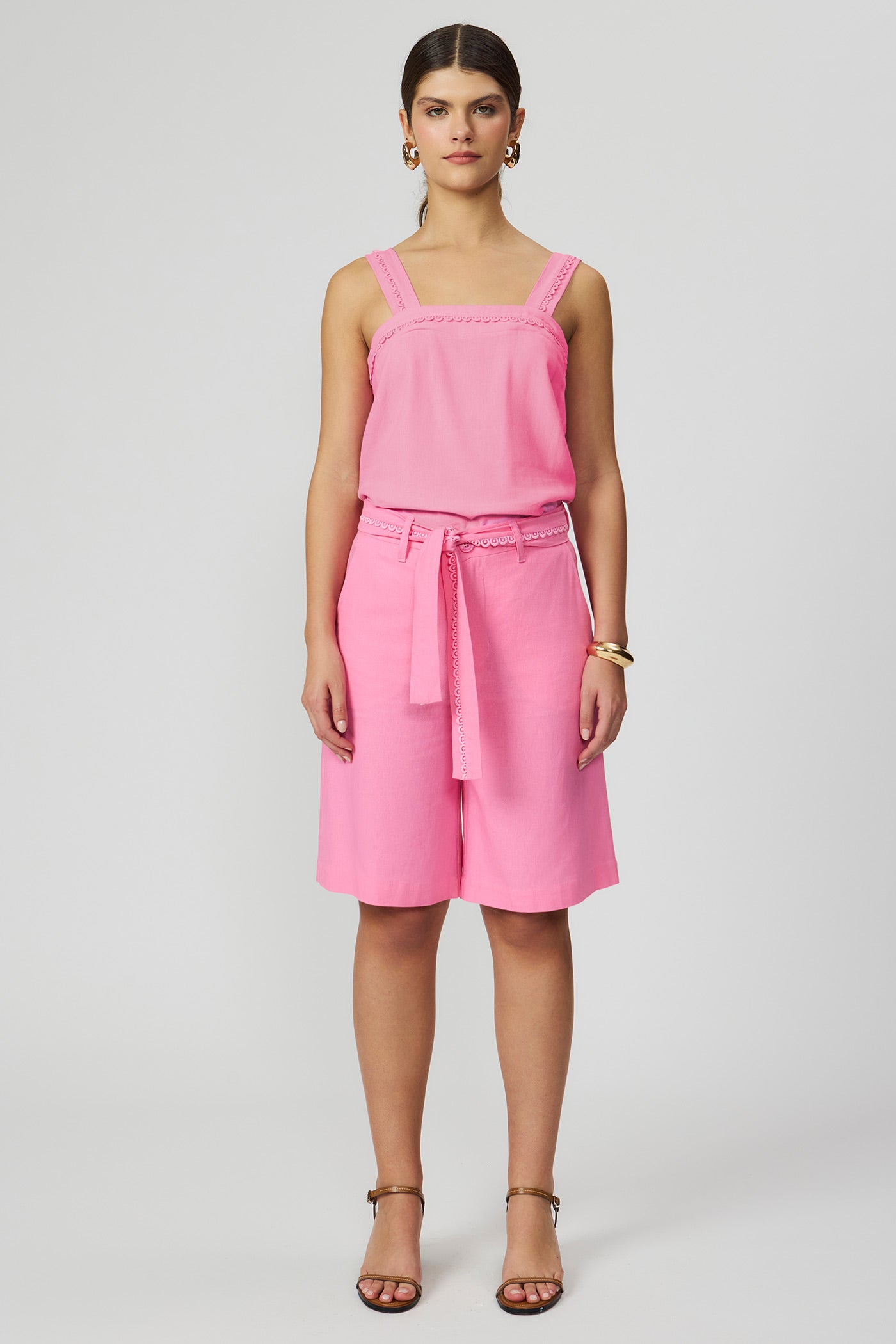 Blusa linho rosa decote quadrado Fato Básico