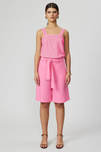 Blusa linho rosa decote quadrado Fato Básico