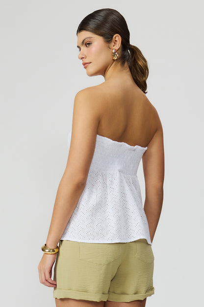 Blusa lasie sem alça off white feminina Fato Básico