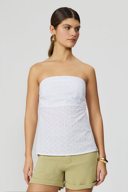Blusa lasie sem alça off white feminina Fato Básico