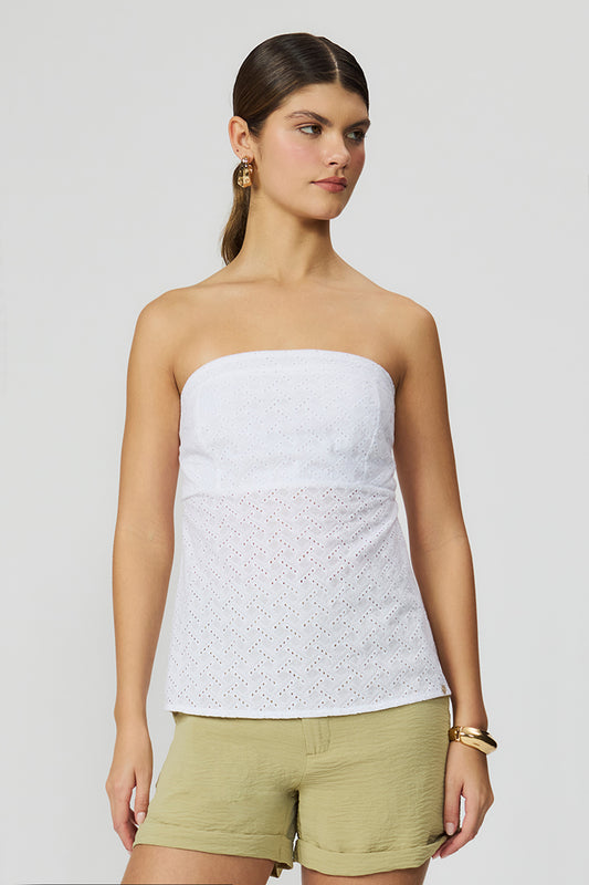 Blusa lasie sem alça off white feminina Fato Básico