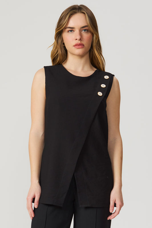 Blusa alongada com botões preto Fato Básico