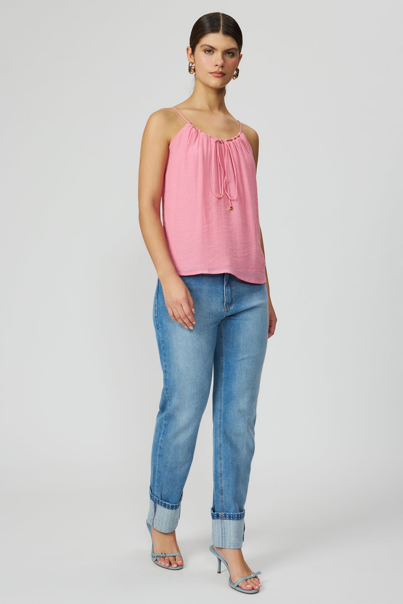 Blusa rosa de alças femininas em viscose Fato Básico