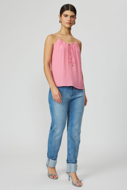 Blusa rosa de alças femininas em viscose Fato Básico