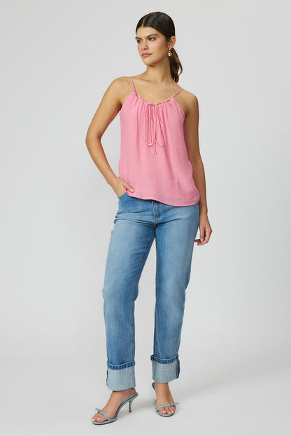 Blusa rosa de alças femininas em viscose Fato Básico