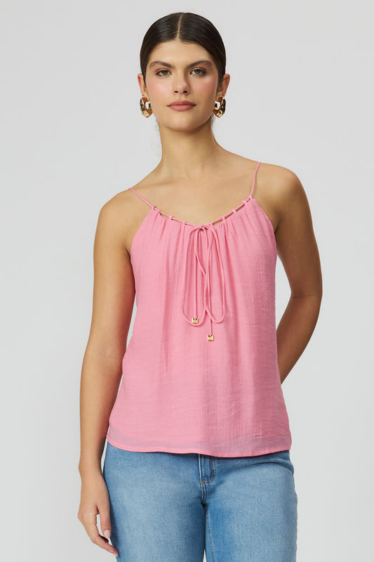 Blusa rosa de alças femininas em viscose Fato Básico
