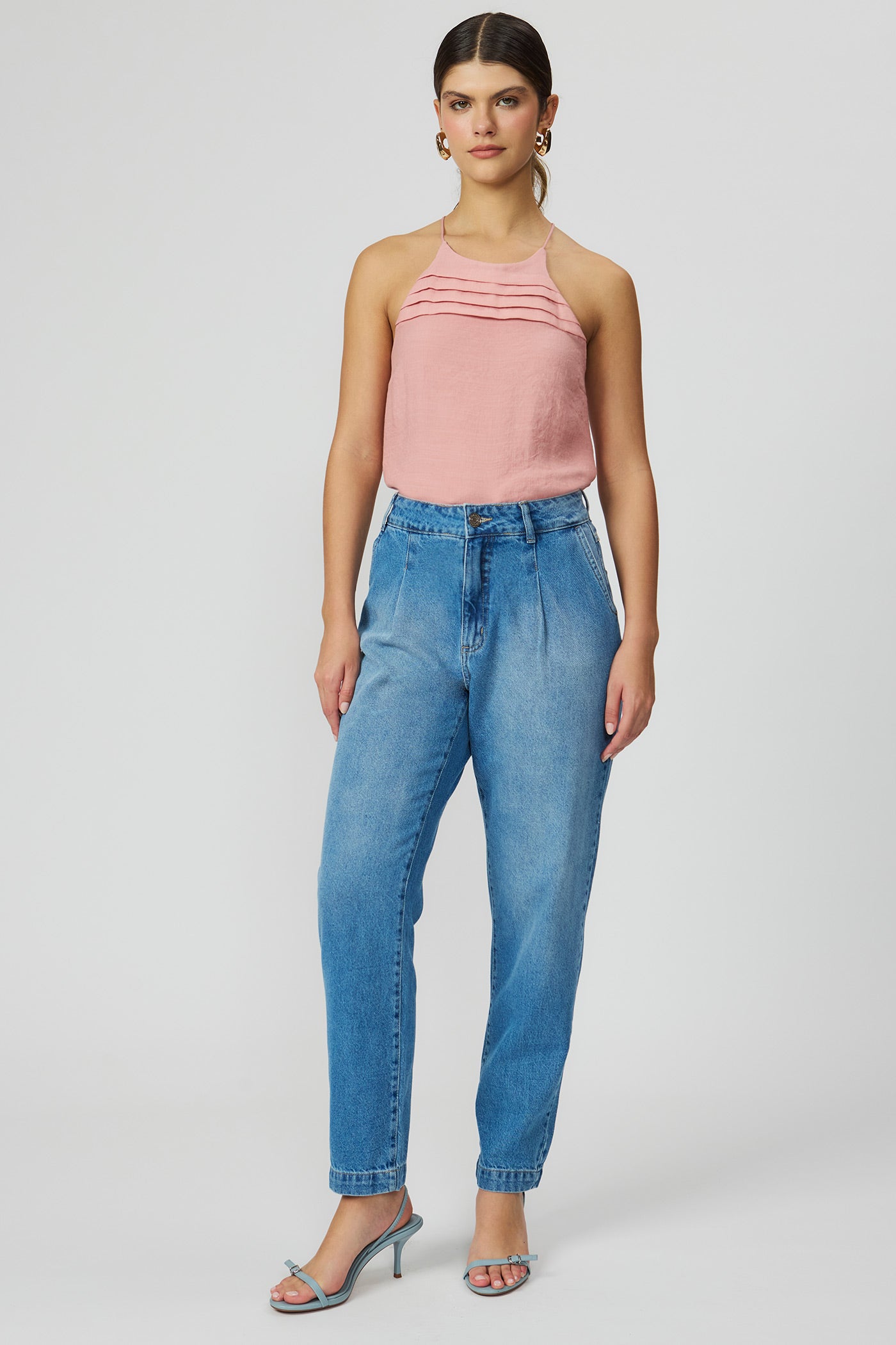 Blusa rosa de alça com detalhe tomas Fato Básico
