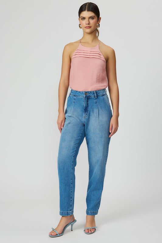 Blusa rosa de alça com detalhe tomas Fato Básico