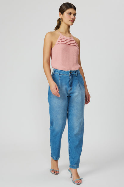 Blusa rosa de alça com detalhe tomas Fato Básico