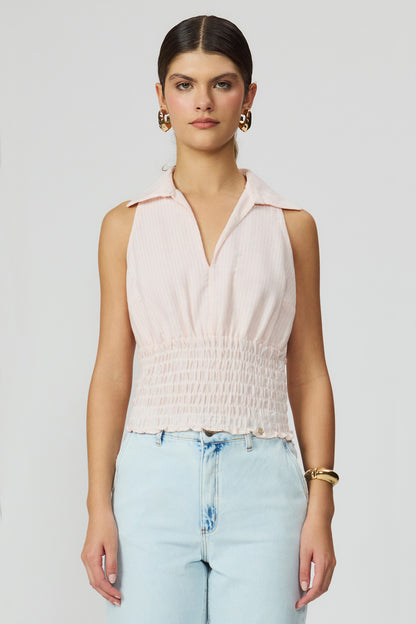 Blusa listrada rosa com lastex feminina Fato Básico