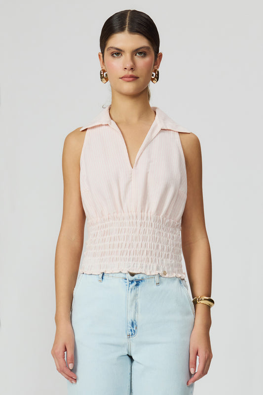 Blusa listrada rosa com lastex feminina Fato Básico