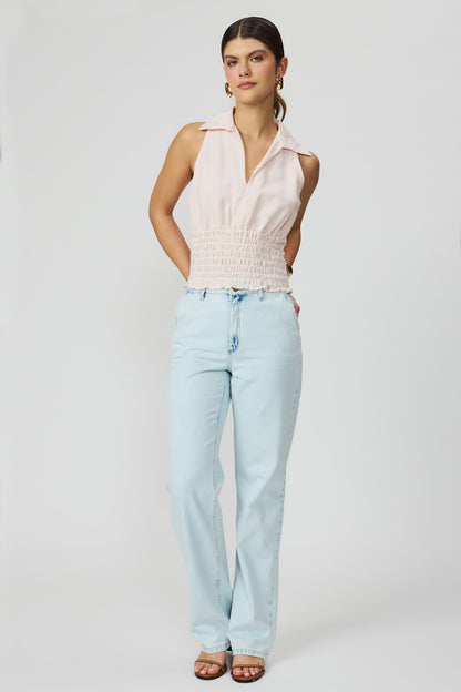 Blusa listrada rosa com lastex feminina Fato Básico