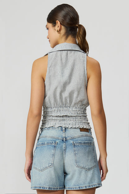 Blusa listrada rosa com lastex feminina Fato Básico
