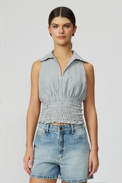 Blusa listrada rosa com lastex feminina Fato Básico