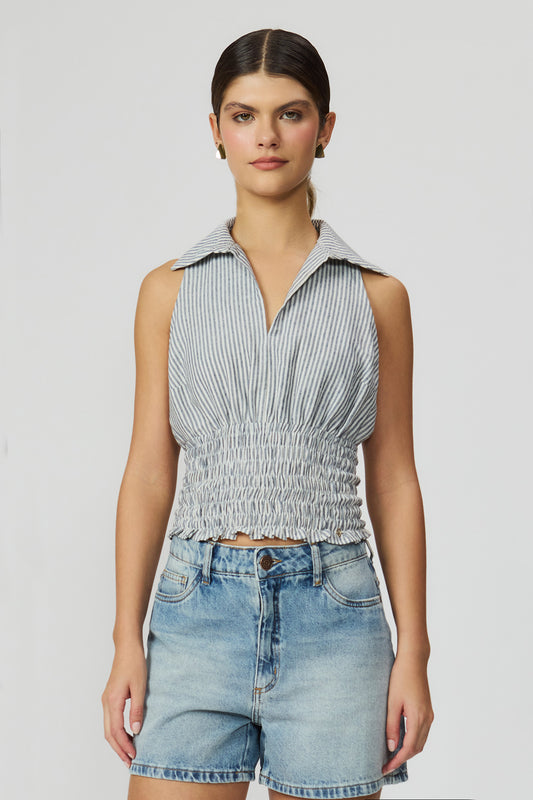Blusa listrada rosa com lastex feminina Fato Básico