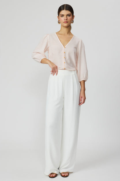 Blusa listrada rosa feminina manga 3/4 Fato Básico