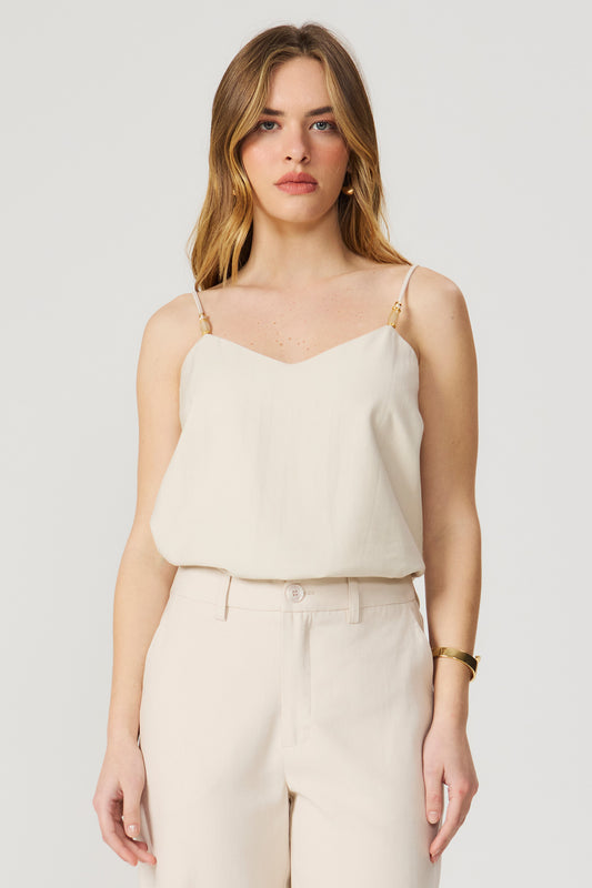 Blusa de alça com detalhe aveia Fato Básico