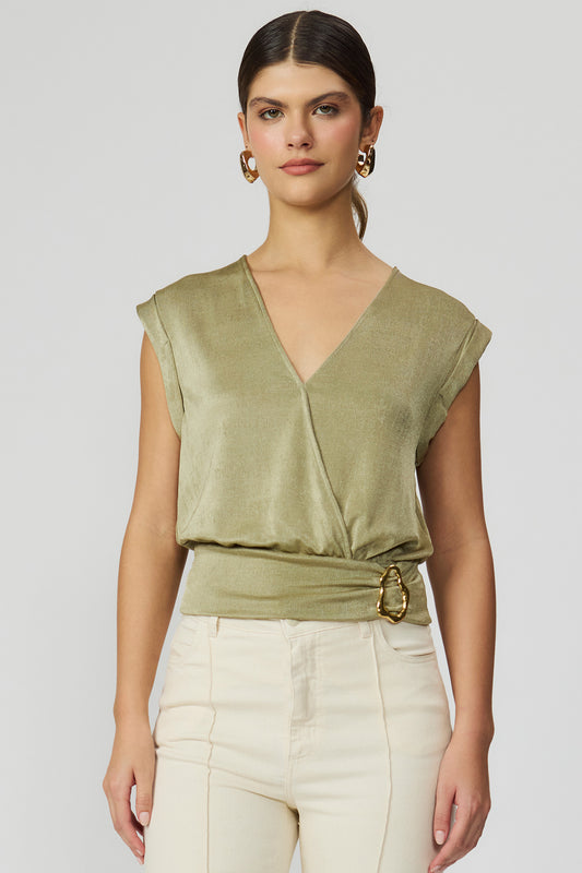 Blusa transpassada verde feminina Fato Básico