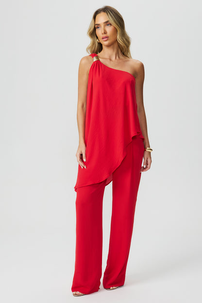 Blusa assimétrica com metal Vermelha Fato Básico