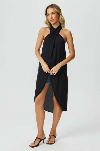 Blusa frente única alongada preta Fato Básico