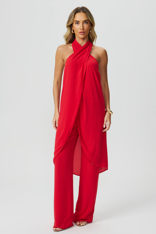 Blusa frente única alongada vermelha Fato Básico