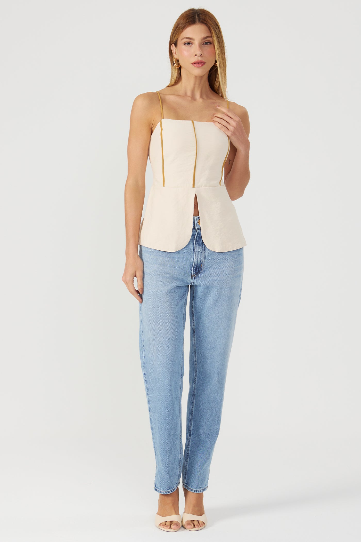 Blusa alongada bege Fato Básico