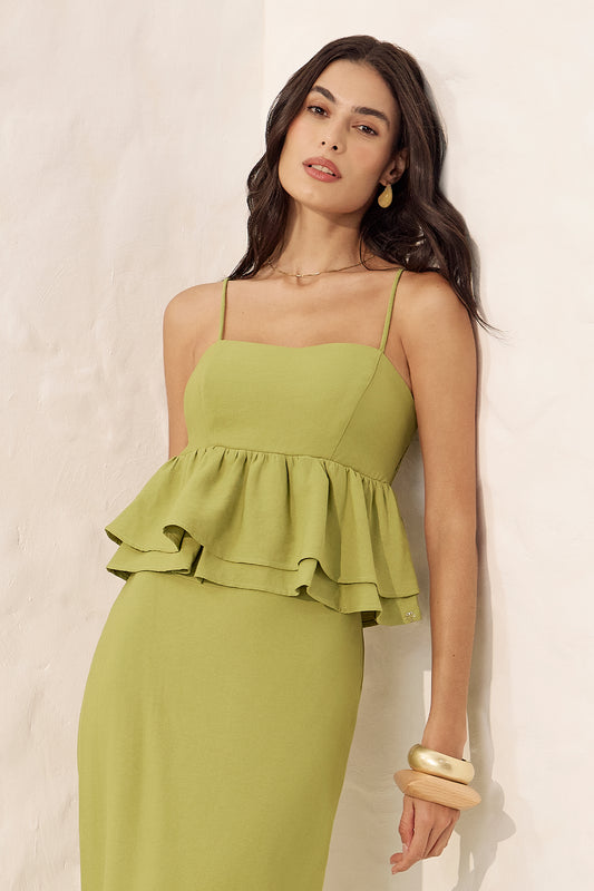 Blusa cropped babados verde Fato Básico