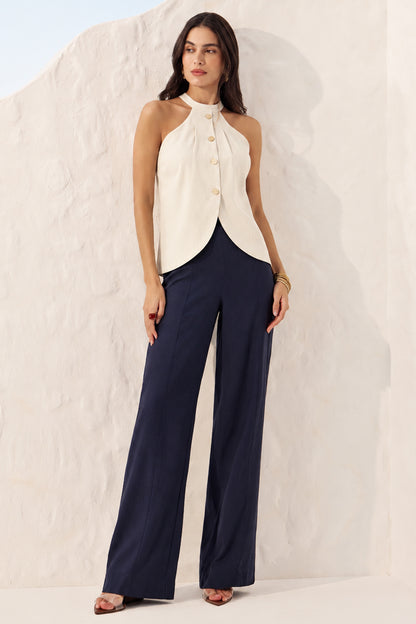 Blusa linho botões off white Fato Básico