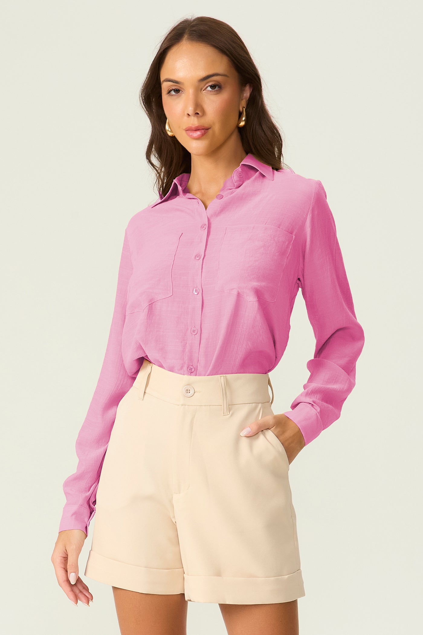 Camisa manga longa rosa Fato Básico