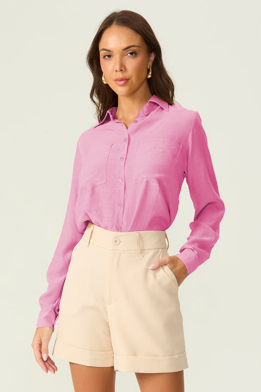 Camisa manga longa rosa Fato Básico