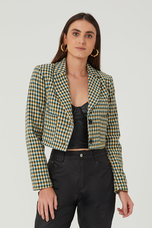 Blazer cropped xadrez Fato Básico - FATO BÁSICO