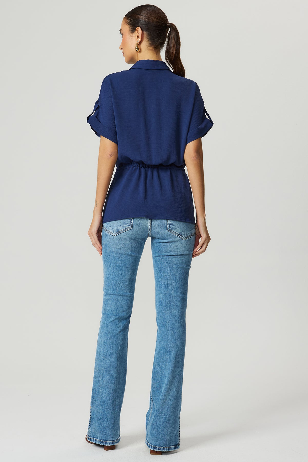 Camisa ampla elástico cintura azul marinho Fato Básico