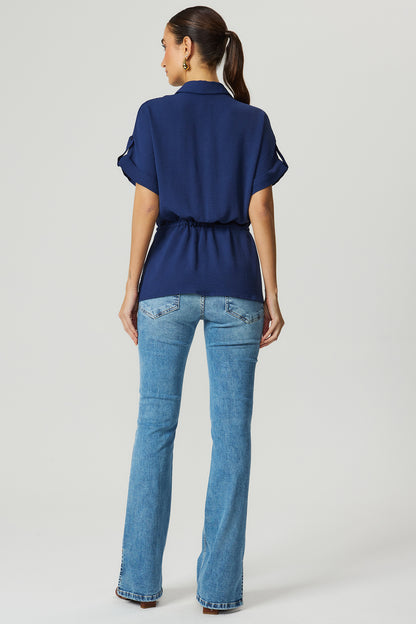 Camisa ampla elástico cintura azul marinho Fato Básico